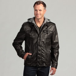 Izod Men's Faux Leather Jacket with Zip-out Hood