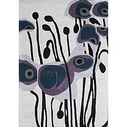 Hand Made Tufted Pencil Grey Flower New Zealand Wool Rug (9' x 12')