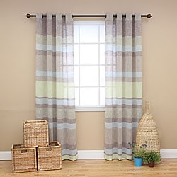 Horizontal Stripe Faux Linen Grommet Curtain Pair (84 inches)