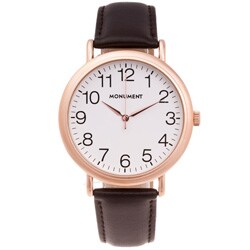 Monument Men's Synthetic Leather Strap Rose-goldtone Analog Watch