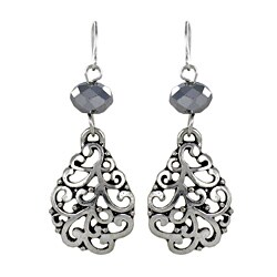 Roman Silvertone Faceted Bead Filigree Dangle Earrings