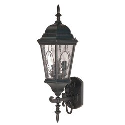 Fordham Textured Black with Clear Water Glass 3-light Arm Up Wall Sconce