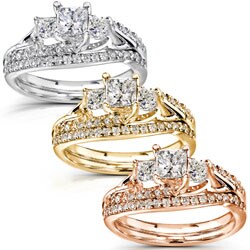 14k Gold 1-1/10ct TDW Diamond Bridal Rings Set