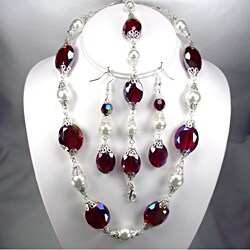 Firery Red Oval Crytsals and White Pearls