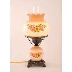 Floral Hurricane Antique Brass Finish Table Lamp