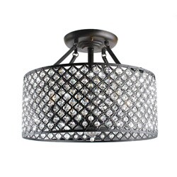 Antique Bronze 4-light Round Crystal Ceiling Chandelier