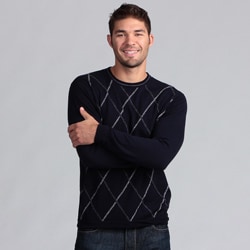 Poeta Moda Men's Diamond Jacquard Crewneck Wool Sweater