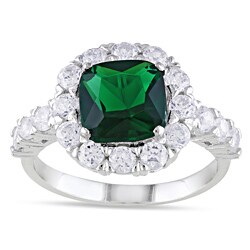 Miadora Sterling Silver Green Glass and Cubic Zirconia Fashion Ring