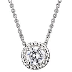 Sterling Silver Round Cubic Zirconia Cable Edge Necklace
