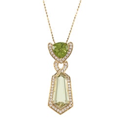 14k Gold Peridot, Lemon Quartz and 3/8ct TDW Diamond Necklace (G-H, I1-I2)