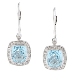 14k White Gold Blue Topaz and 1/5ct TDW Diamond Earrings (G-H, I1-I2)