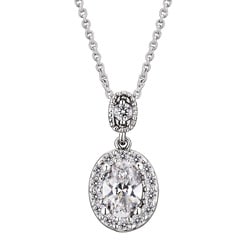 Sterling Silver Cubic Zirconia Drop Oval Necklace