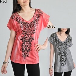 Tabeez Women's Rhinestone Scroll Boxy Top