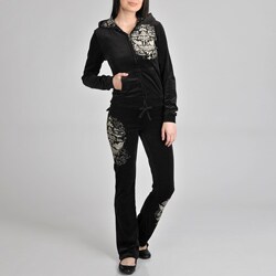 Tabeez Women's 'Triumph' Black Velour Track Suit