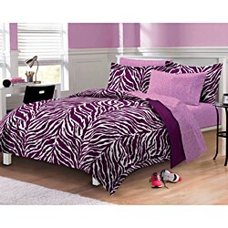 Zebra Purple/White 7-piece Bed in a Bag with Sheet Set