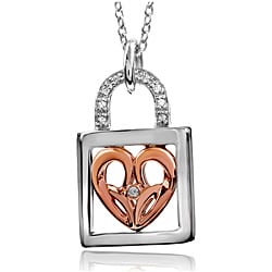 Jessica Simpson Silver and 10k Gold Diamond Accent Heart Lock Necklace