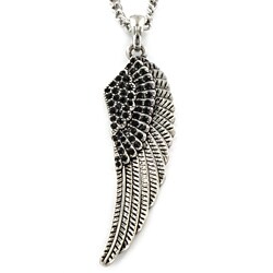 Silvertone Black Acrylic Stone Feather Wing Fashion Necklace