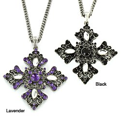 West Coast Jewelry Silvertone Black or Lavender Acrylic Stone Euro Cross Necklace