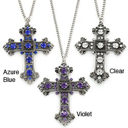 West Coast Jewelry Silvertone Blue, Violet or Clear Acrylic Stone Euro Cross Necklace