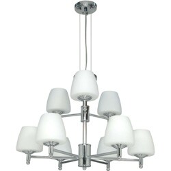 Galileo 9 Light Halogen Chandelier Polished Chrome with Satin White Glass