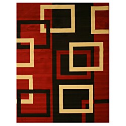 Pat Squares Abstract Red Rug (3'3 x 4'6)