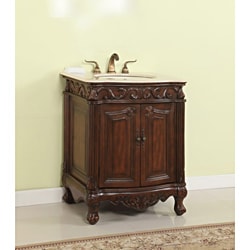 Brown Wood Cream Marble Bathroom Sink Vanity