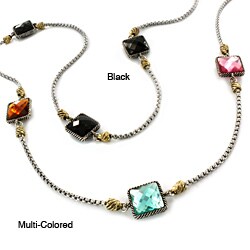 West Coast Jewelry Two-tone Colored Square-cut Resin Stone Gemstone Chain Necklace