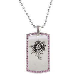 Ed Hardy Rose with Created Pink Sapphire Dog Tag Necklace