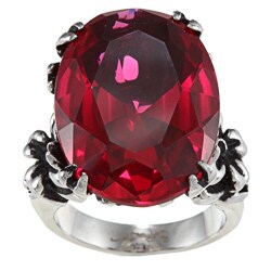 Ed Hardy Stainless Steel Flower Red Cubic Zirconia Center Ring