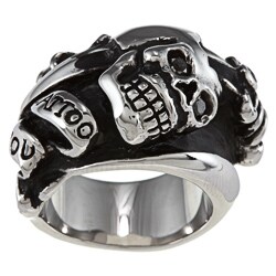 Ed Hardy Stainless Steel 'Skull and Dagger' 0.2ct TDW Black Diamond Ring (SI1-SI2)