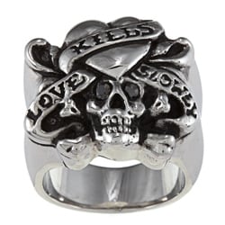 Ed Hardy Stainless Steel 'Love Kills Slowly' Cubic Zirconia Ring