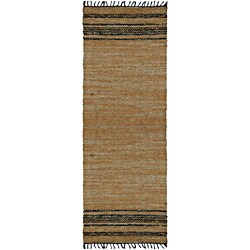 Hand-woven Matador Tan Leather Runner Rug (2'6 x 12')