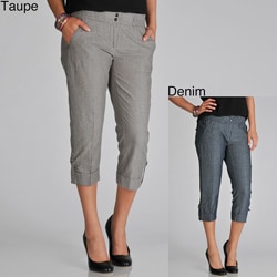 Hanna and Gracie Women's Elastic Waist Capri with Roll Tab Cuffed Hem