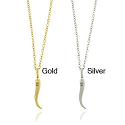Sterling Silver Diamond Italian Horn Pendant Necklace