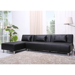 CHARLOTTE BLACK FAUX LEATHER CONVERTIBLE SECTIONAL SOFA BED