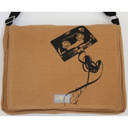 Two Tree Designs Handmade Medium Tan Cassette Tape Messenger Bag