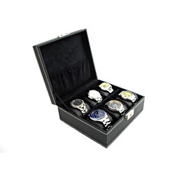 Compact Black Six Watch Case Box with Soft Adjustable Pillows