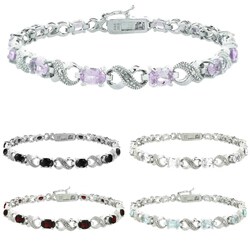 Glitzy Rocks Silvertone Gemstone and Diamond Accent Bracelet