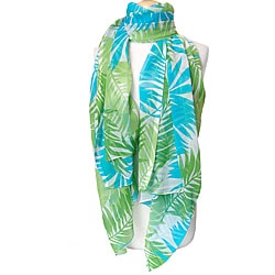 Island Style Turquoise and Lime Leaf Print Scarf