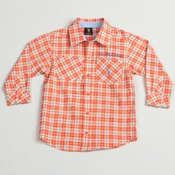 US Polo Boy's Orange Plaid Button Front Shirt