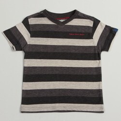 Calvin Klein Boys' Gray Striped Pullover Short-sleeve V-neck Shirt FINAL SALE