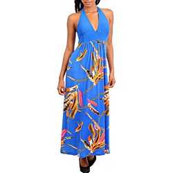 Stanzino Women's Blue and Gold Printed Halter Maxi Dress