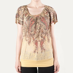 Tabeez Women's Gold Filigree Rhinestone Top