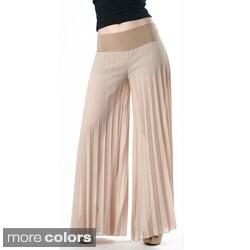 Tabeez Women's Sheer Pleated Wide Leg Pants