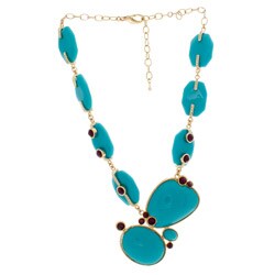 NEXTE Jewelry Gold Overlay Turquoise Lucite, Red and Clear CZ Necklace