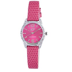 Chronotech Women's Hot Pink Dial Crystal Bezel Genuine Leather Watch