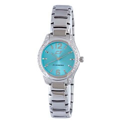 Chronotech Women's Aqua Dial Crystal Bezel Stainless Steel Watch