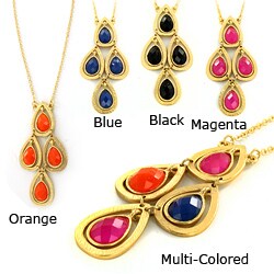 West Coast Jewelry Goldtone Colored Resin Stone Teardrop Cluster Necklace