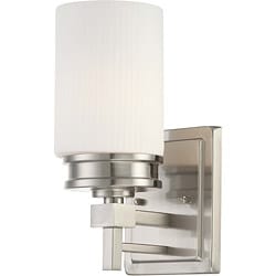 Wright Nickel and Satin White Glass 1-Light Vanity Fixture