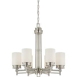 Wright Nickel and Satin White Glass 6-Light Chandelier